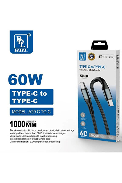 BDL DesignArt BDL USB-C to USB-C Fast Charging Nylon Cable 60W Black (A20)