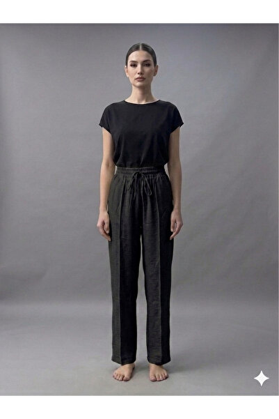 DAME Women's Relaxed Fit Linen Trousers with Grass Detail on the Front