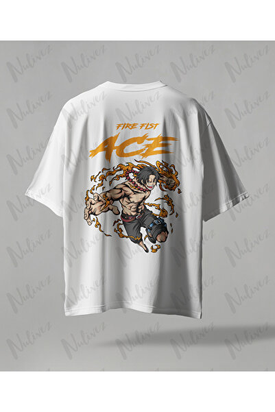 Nulivez One Piece Ace Anime Printed Oversize Unisex T-Shirt Fire Fist Design ...