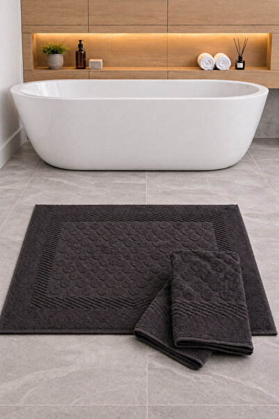 ASVİANA 3 Piece Bath Mat Set 50X70 cm 70% Cotton Soft Textured High Water Abs...