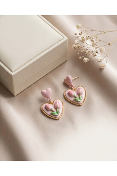 HOSBUTIK Pembe kalp küpe 2.5 cm
