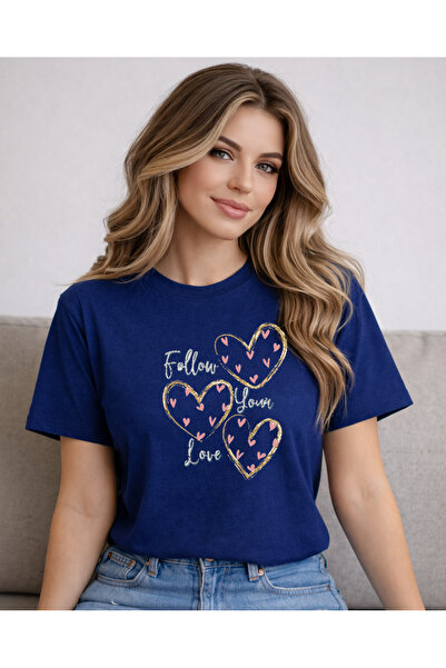 herkesemoda Tricou din bumbac cu decolteu rotund pentru femei Follow You Love...