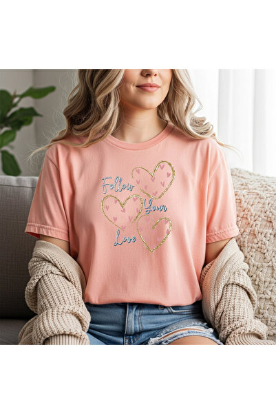herkesemoda Tricou din bumbac cu decolteu rotund pentru femei Follow You Love...