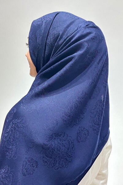Firuze scarf شال جاكار من القطن والخيزران باللون الأزرق الداكن