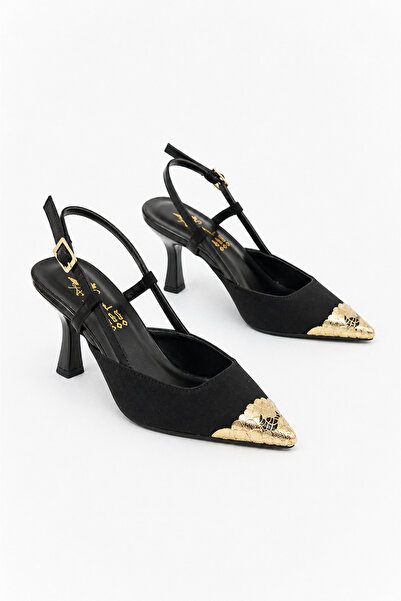 Firibu Slingback Heeled Shoes Pointed Toe Gold Detailed Elegant Design Stylis...