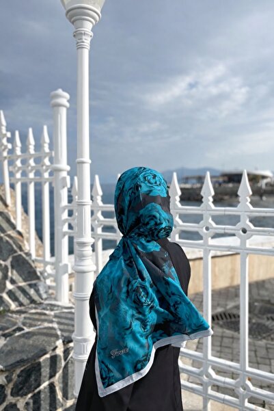 Firuze scarf Rose Desen Turquoise Color Soft Shawl