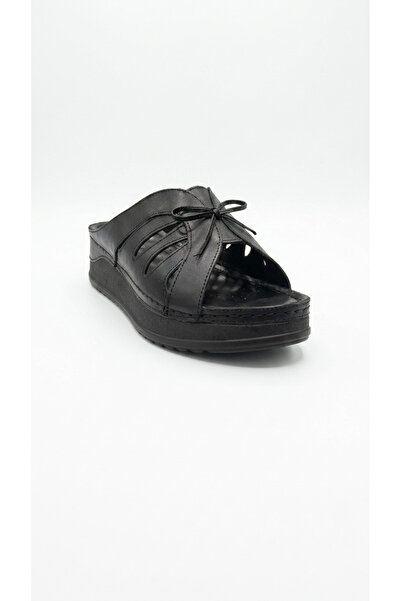 Ustalar Ayakkabı Çanta Black women's genuine leather slipper 546.101