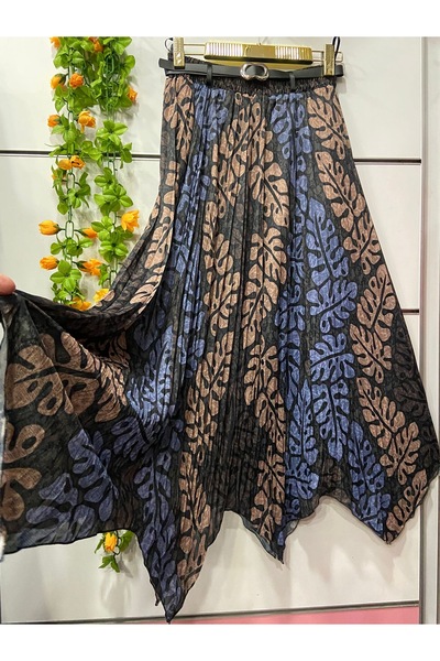 edu collection Φούστα σιφόν με σχέδια, ασύμμετρη φούστα με επένδυση και ζώνη