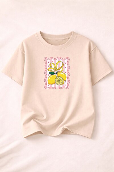 herkesemoda Βαμβακερό βασικό μπλουζάκι με λεπτομέρεια στάμπας λεμονιού και λα...