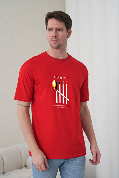 caddekombin Tricou roșu minimalist pentru bărbați, cu ilustrație Burning Matc...