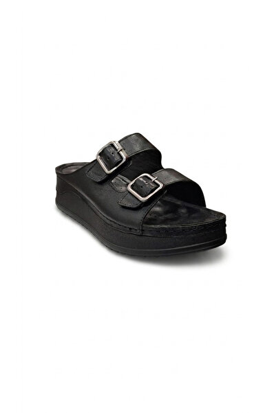 Ustalar Ayakkabı Çanta Black women's genuine leather slipper 546.107