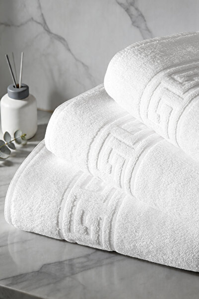 DNZGÜLCAN 6-Piece Jacquard White 100% Cotton Towel Set |   Hand, Face and Hai...