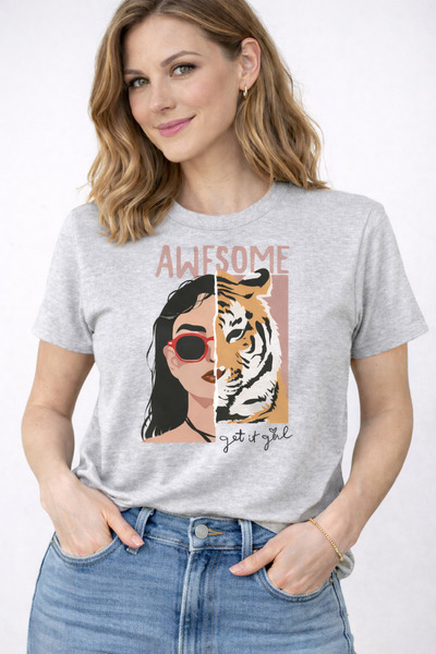 herkesemoda Εκπληκτικό γυναικείο βαμβακερό μπλουζάκι με λεπτομέρεια εκτύπωσης...