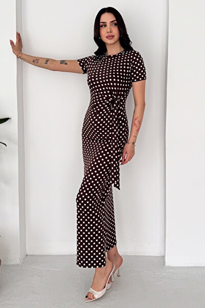 Noa&Noa Γυναικείο μακρύ φόρεμα με πουά και ντραπέ – Φόρεμα μίντι-μάξι από λύκ...