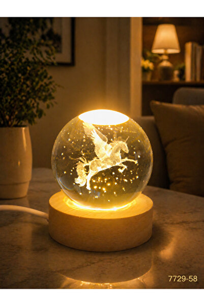 1DepoBu 3D Kristal Cam Gece Lambası | LED Işıklı Dekoratif Ahşap Tabanlı Tasa...
