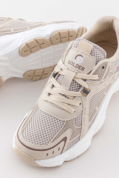 Golder Γυναικεία καθημερινά μπεζ αθλητικά παπούτσια με κορδόνια και άνετο τακ...