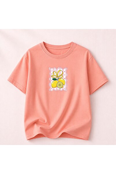 herkesemoda Βαμβακερό μπλουζάκι με λεπτομέρεια στάμπας λεμονιού και λαιμόκοψη...