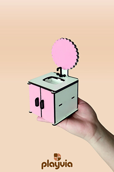 playvia Oyun Evi Minyatür Ahşap Banyo Dolabı