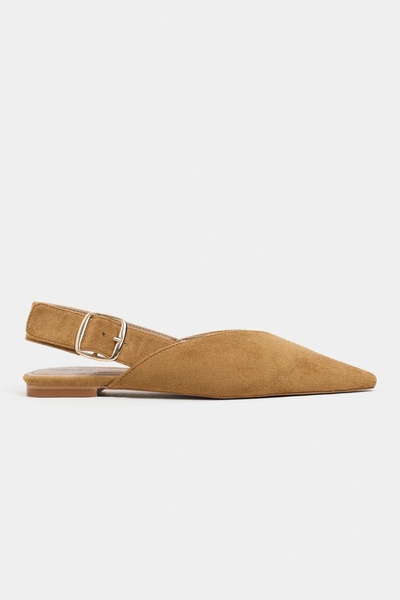 NİŞANTAŞI SHOES Γυναικείες μπαλαρίνες Beneto Taba Suede με λεπτομέρεια ζώνης ...