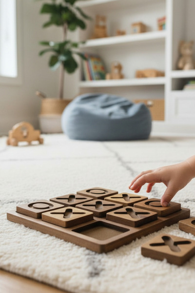 ozbience Ahşap Tic Tac Toe Masa Oyunu, Dekoratif ve Eğlenceli Aile Oyunu