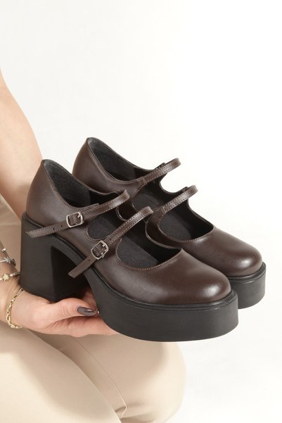 Modabuymus Bitter Coffee Color Double Strap Mary Jane Shoes High Platform Heels Women's Shoes Ciza