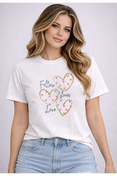 herkesemoda Γυναικείο βαμβακερό μπλουζάκι με λαιμόκοψη ποδηλάτου με λεπτομέρε...