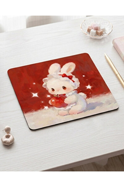 matizya Kawaii Tavşancık Elma Temalı Kare Mousepad 19x23 cm