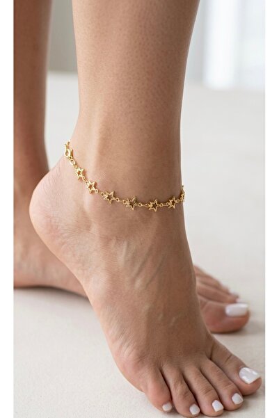 Glowisters Jewelry Kadın Gold Renk Yıldız Figürlü İnce Zincir Halhal