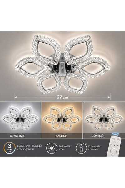 Marsel Lighting PAPATYA 6'LI AVİZE 3 RENK LED ISIKLI KUMANDALI SALON OTURMA O...