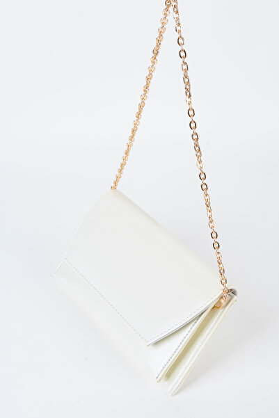 Vivaq Γυναικείο λευκό λουστρίνι με σχέδιο φακέλου, μίνι λουράκι με αλυσίδα 2 ...