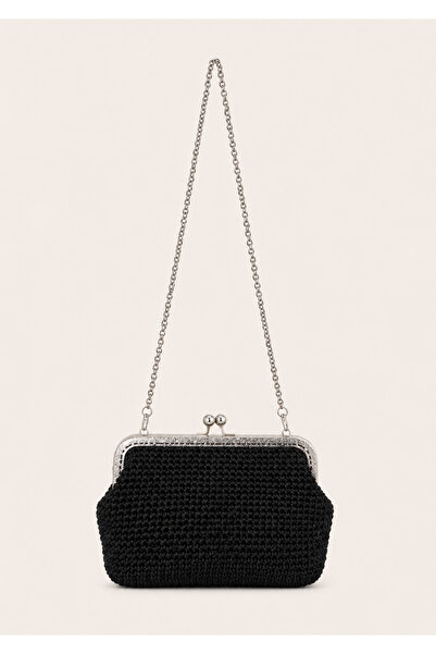 BY AKTEPE STORE Black Evening Dress Bag with Chain Strap, Clutch Bag, Hand Kn...