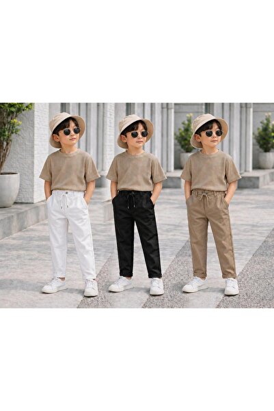 gold ılgaz tekstil 19 May% Eid Al-Adha 3 Pieces Black/White/Beige Boys' Jogge...
