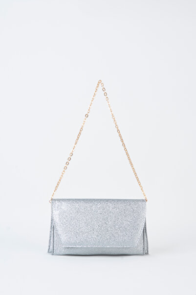 Vivaq Γυναικείος ασημί γυαλιστερός φάκελος με σχέδιο 2 θέσεων, μίνι λουράκι α...