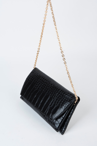 Vivaq Γυναικείος μαύρος φάκελος Croco με σχέδιο 2 θέσεων, μίνι λουράκι με αλυ...