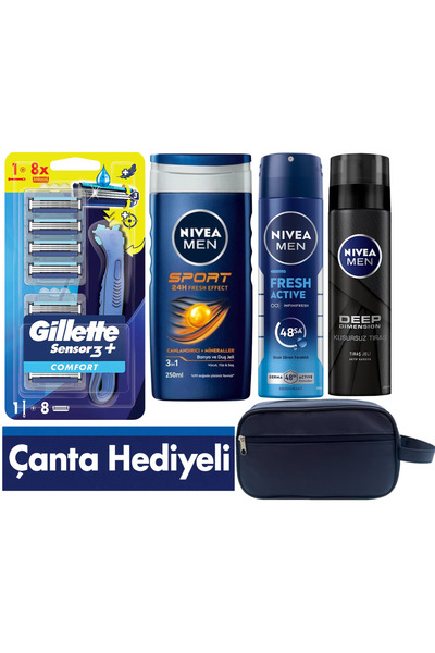 Gillette Sensor3 Plus Comfort Tıraş Makinesi + 8 Yedek Tıraş Bıçağı+Duş Jeli ...