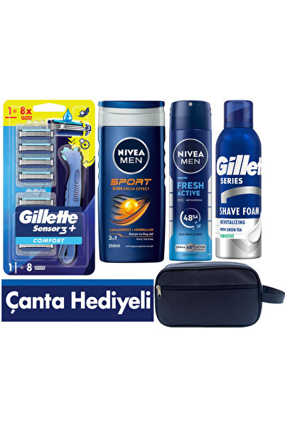Gillette Sensor3 Plus Comfort Tıraş Makinesi + 8 Yedek Tıraş Bıçağı+Duş Jeli ...