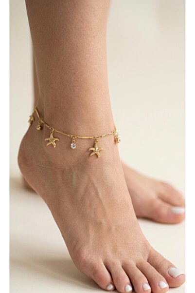 Glowisters Jewelry Kadın Gold Deniz Yıldızı ve Tektaş Detaylı Sallantılı Halhal