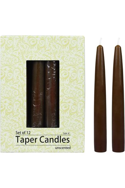 Zest Candle مجموعة شموع مخروطية الشكل بطول 15 سم، 12 قطعة، لون بني