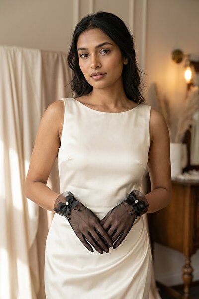 Hobigram Serelune Μαύρα Γάντια Νύφης από Τούλι – Αξεσουάρ Γάμου με Φιόγκο από...