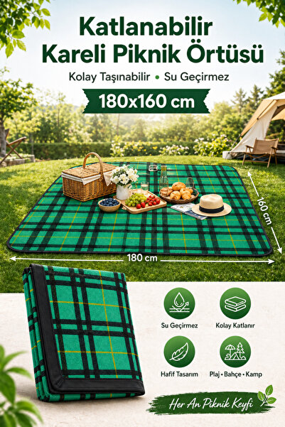 viyol marketim Kareli Piknik Örtüsü 180x160 cm – Su Geçirmez, Katlanabilir, P...
