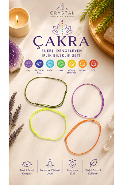 Crystal Atelier 4lü Ip Bileklik Seti - 4 Renk Çakra Ip Halhal Bileklik