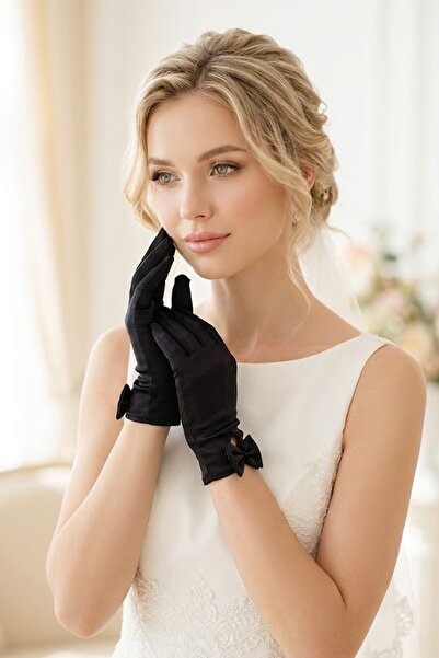 Hobigram Averisse Knot Μαύρα Σατέν Γάντια Νύφης – Αξεσουάρ Γάμου & Νυφικών πο...