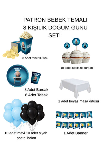 DEHAPARTY Patron Bebek Temalı 8 Kişilik Doğum Günü Seti