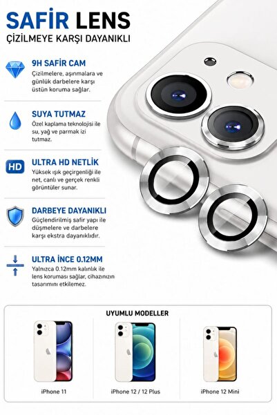 SONREİR واقي عدسة الكاميرا المعدني باللون الرمادي الفاتح لهاتف iPhone 11 / 12...