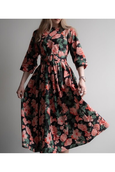 Lavanta Tekstil ΜΑΚΡΥ ΦΟΡΕΜΑ ΜΕ ΖΩΝΗ ΚΑΙ ΦΛΟΡΑΛ ΣΧΕΔΙΑΣΜΟ