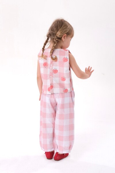 Sweet Luna Peach print button-down top and bottom set