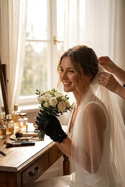 Hobigram Averisse Knot Siyah Saten Gelin Eldiveni – Bilek Dekolte Nikah & Düğün Aksesuarı