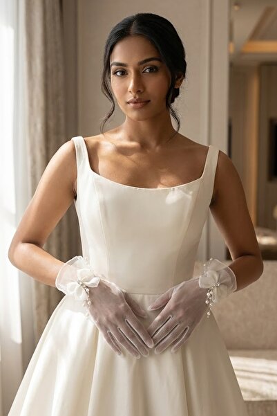 Hobigram Γάντια νύφης από τούλι Serelune White Drop – Αξεσουάρ γάμου με φιόγκ...