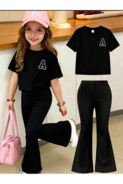 No Plan Girls' Printed T-Shirt and Spanish Pants Set
