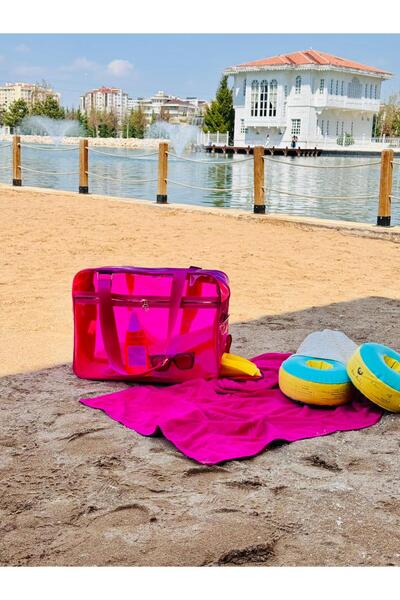MORA BAG Neon Suni Deri & Renkli Şeffaf PVC Yıkanabilir Islak ve Kumlu Eşya C...